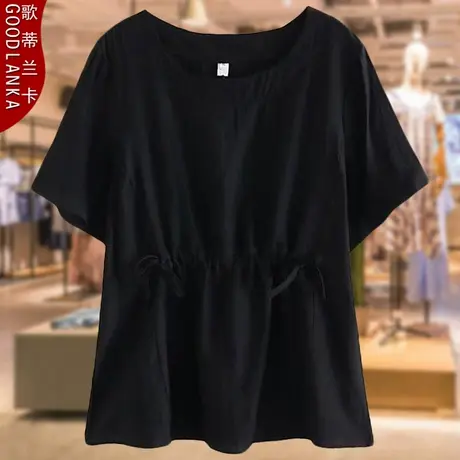 中年妈妈装夏季娃娃衫T恤新款加肥加大码女装宽松中长款短袖上衣商品大图