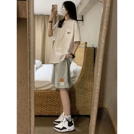 短裤女大码hiphop潮牌街头风五分裤夏ins潮百搭运动裤高腰阔腿裤商品大图