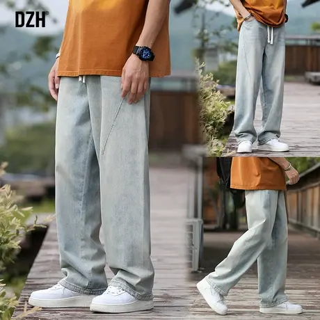 男士复古牛仔裤男款潮牌阔腿美式黄泥染休闲长裤子男秋季2023新款商品大图