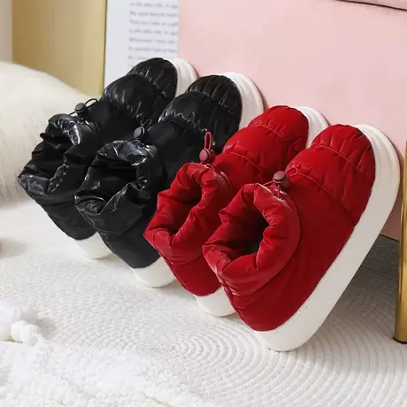 厚底棉拖鞋女包跟2023冬季室内家居防水保暖加绒羽绒布月子鞋外穿商品大图