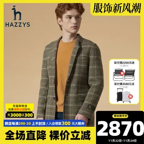 Hazzys哈吉斯官网新款毛呢大衣冬季保暖呢子大衣男装加厚男士外套图片