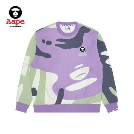 Aape旗舰店男装猿人迷彩字母刺绣潮流薄绒圆领卫衣3990NXL图片