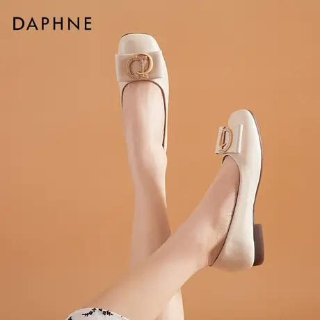 达芙妮浅口单鞋女平底2021新款白色软皮软底奶奶鞋女方头仙女风商品大图