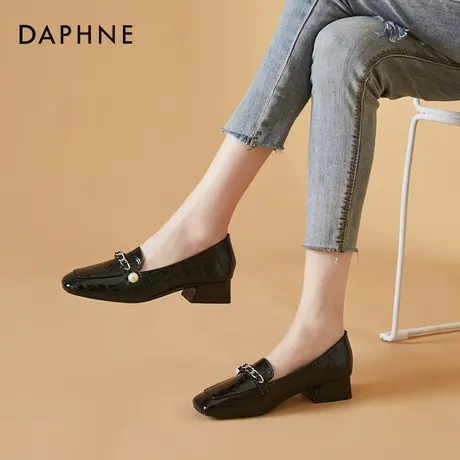 达芙妮豆豆鞋女鞋春秋皮鞋职业单鞋软底真皮春款黑色工作上班工装图片