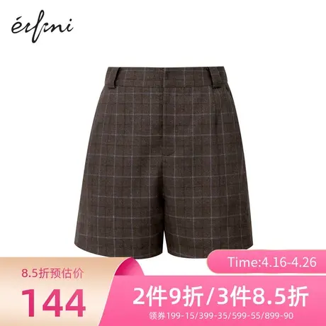 伊芙丽休闲裤女春秋新款复古格纹时尚短裤女士裤子1BA152351商品大图