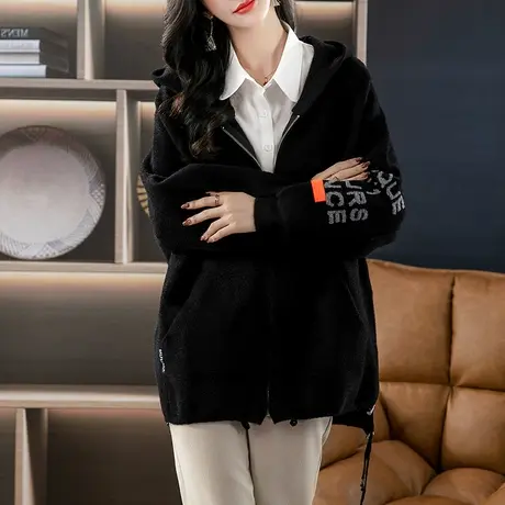 伊自尚大码女装2024春装新韩版百搭胖mm保暖长袖连帽外套上衣女图片