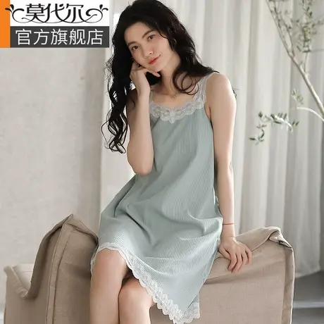 吊带睡裙女夏季2023新款甜美蕾丝花边公主风蓝性感宽松睡衣图片