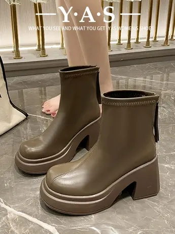 时尚小个子韩版时装靴女2023春秋新款粗跟马丁靴超高跟气质小短靴图片