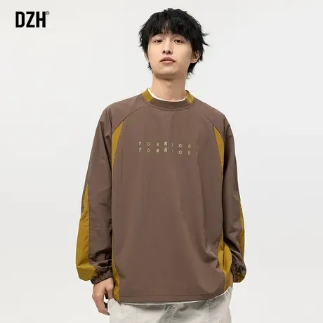 男生咖色圆领卫衣男美式复古2024年春季新款长袖t恤打底衫套头衫商品大图