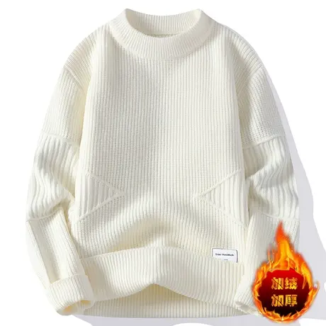 个性男士秋冬款圆领加绒加厚针织上衣青少年学生保暖毛衣百搭潮牌图片
