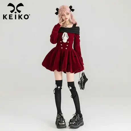 KEIKO 气质红色丝绒连衣裙2024春季千金穿搭一字露肩吊带裙公主裙图片