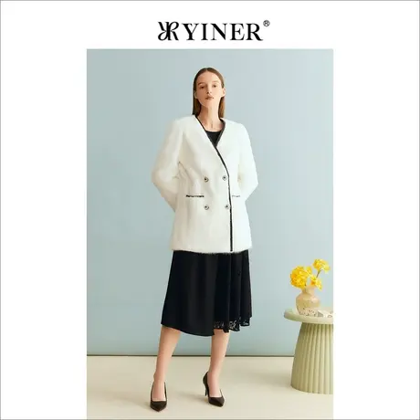 YINER音儿女装冬季法式优雅绒暖水貂毛皮真皮皮草白色外套商品大图