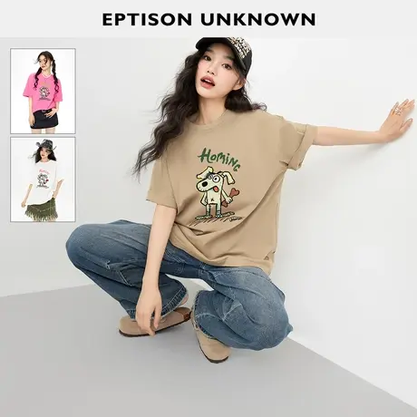 EPTISON短袖T恤女2024夏季新款纯棉宽松独特洋气时尚休闲白色上衣图片
