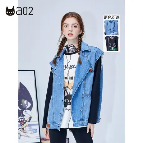 a02牛仔马甲女年秋新款经典复古大翻领马甲修身显瘦牛仔上衣商品大图