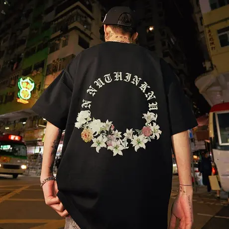 Nuthink日系潮牌T恤男潮ins中性风大码短袖夏季男款潮流宽松半袖图片