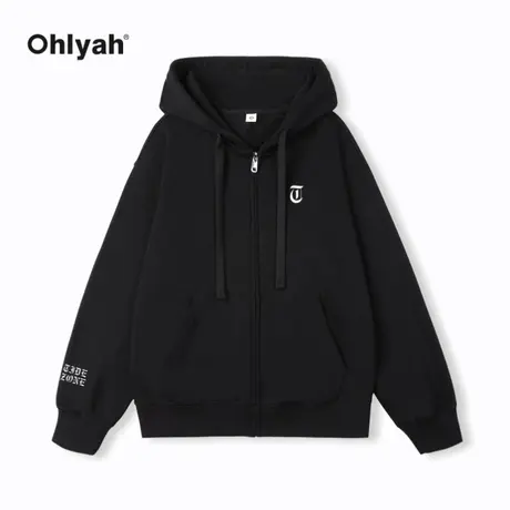 Ohlyah大码开衫情侣字母卫衣男女早秋潮牌运动服连帽外套校园班服商品大图