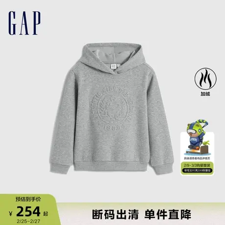 【断码优惠】Gap女童冬季LOGO立体印花儿童加绒连帽卫衣857436商品大图