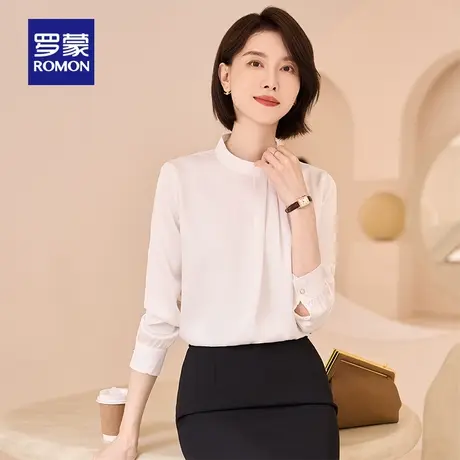 罗蒙女士时尚长袖衬衫2024春季新款商务百搭上衣职业气质圆领衬衣图片
