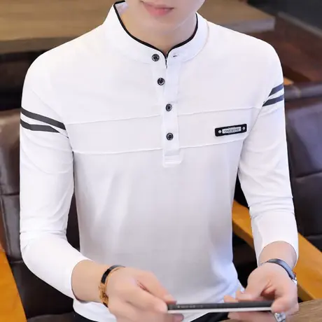 长袖T恤男秋季青年男士棉感立领Polo衫休闲秋装薄款保罗衫上衣服商品大图