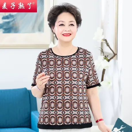 妈妈夏装洋气短袖T恤春夏新款雪纺小衫上衣奶奶中老年人女装太太图片