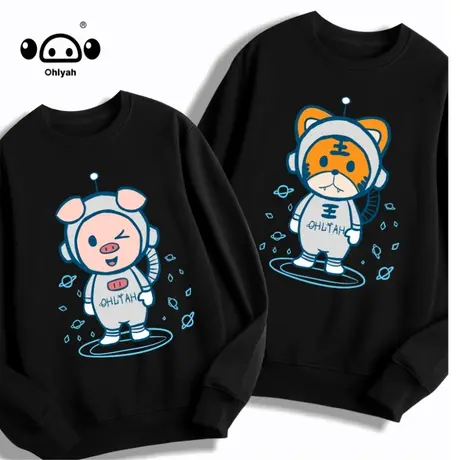 Ohlyah卫衣女春秋薄款宽松韩版学生黑色圆领套头无帽慵懒上衣潮商品大图