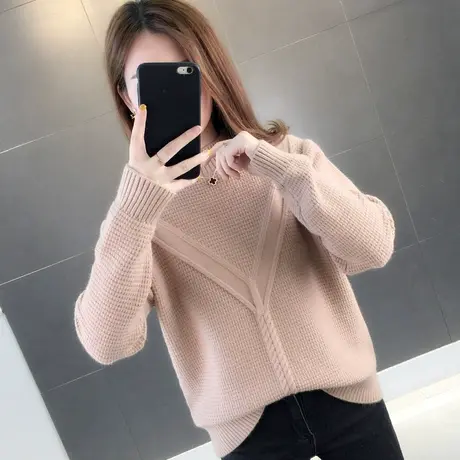 半高领毛衣女套头宽松针织衫女2022年秋冬新款打底衫加厚内搭上衣图片