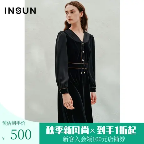 恩裳2023年春季新款复古高级丝绒裙子丝滑光泽女装连衣裙图片