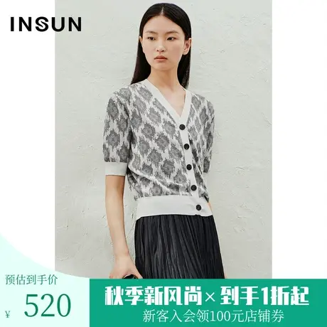 恩裳2023夏新款金葱混纺时尚艺术芝麻底提花V领针织开衫商品大图