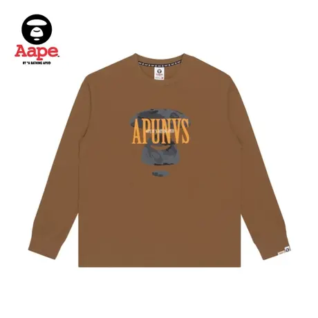 Aape旗舰店男装秋冬迷彩猿颜字母印花潮流长袖T恤0822XXH商品大图