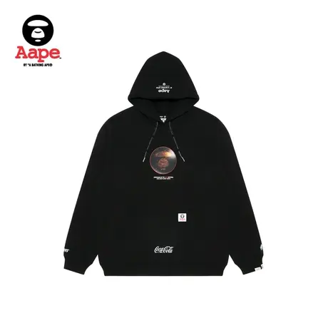 Aape联名Coca Cola男装秋冬猿颜气泡图案薄绒抽绳连帽卫衣9583XXJ商品大图