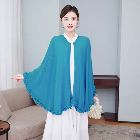雪纺防晒斗篷外套女夏季薄款遮阳防晒披风大码百搭荷叶边披肩超仙商品大图
