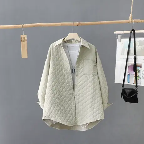 秋冬中长款夹棉加厚衬衫外套女式韩版宽松大码休闲衬衣女士打底衫图片