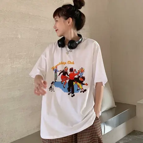 网红大版短袖t恤女2020宽松韩版百搭原宿bf慵懒风ins超火上衣服潮图片