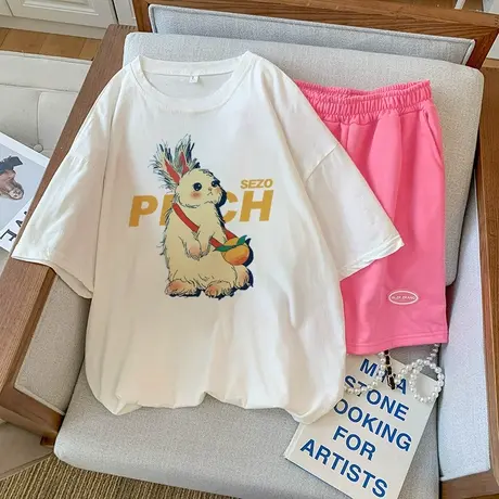 网红盐系炸街运动服套装女夏季薄款短袖短裤小个子时尚休闲两件套商品大图