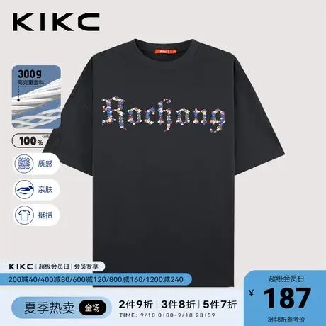 kikct恤男2023春夏新款商场同款花卉刺绣潮流重磅纯棉情侣款短袖图片