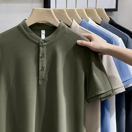 立领t恤男潮牌修身男士polo衫夏季薄款纯色商务高端休闲男装上衣商品大图