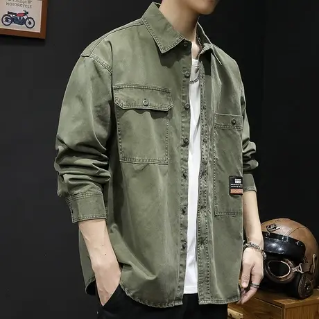 秋季男款2023新款衬衣外套男士休闲春秋款上衣长袖工装衬衫男大码图片