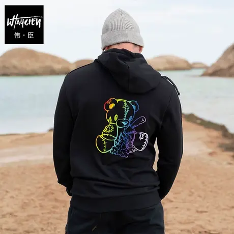 伟臣潮流大码彩色印花连帽卫衣男胖子加肥加大宽松纯棉肥佬打底衫商品大图