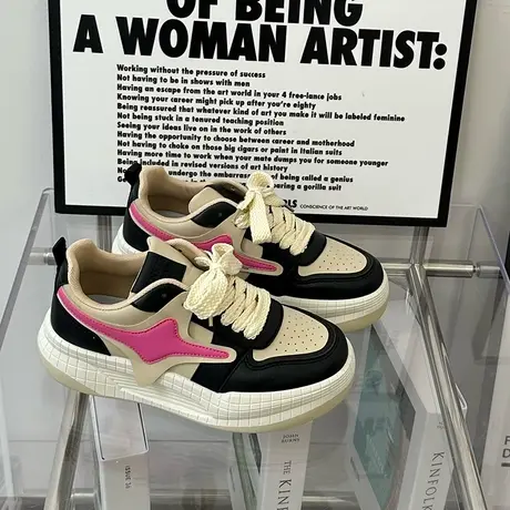 设计感百搭厚底休闲鞋女2023年秋季ins超火运动鞋拼色软底小白鞋图片