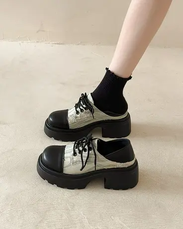 松糕厚底马丁靴女2023春秋新款牛仔复古小短靴时尚帅气百搭工装靴商品大图