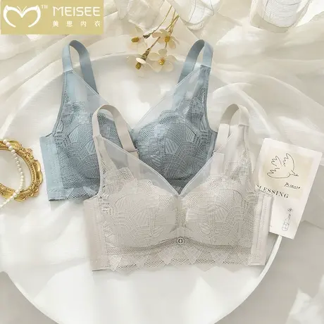美思内衣女夏季小胸聚拢文胸不空杯无钢圈A-C杯性感蕾丝内衣薄款图片