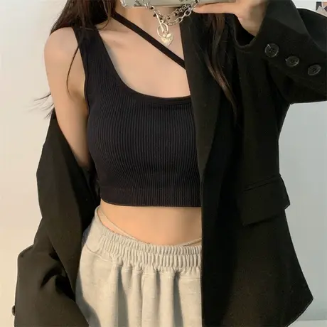 美背吊带内衣女薄款文胸一体式内搭带胸垫小背心露肩打底外穿抹胸图片