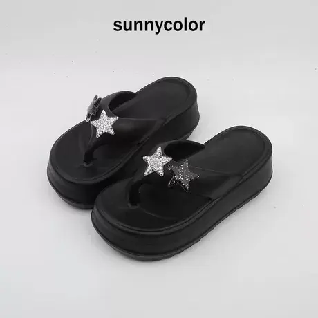 厚底人字拖女夏季防臭外穿夹脚防滑沙滩鞋时尚厚底网红款星星凉拖图片