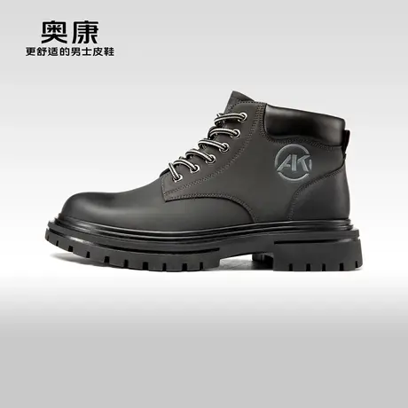 AOKANG奥康2024新款冬季时尚潮流马丁靴男系带磨砂印花百搭靴子商品大图