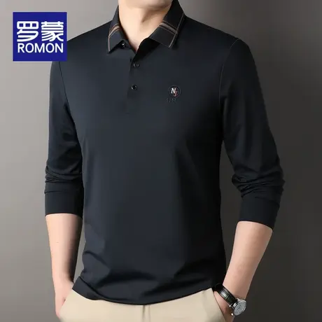 罗蒙男士长袖Polo衫春秋季新款商务休闲冰丝带翻领T恤男装上衣服图片