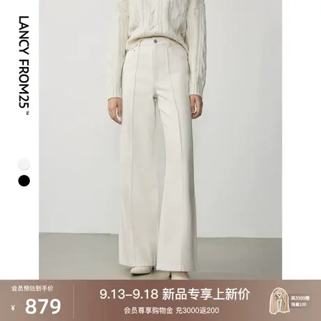 朗姿棉质复古高腰显瘦阔腿裤长裤2023年冬季新款显高直筒牛仔裤女图片