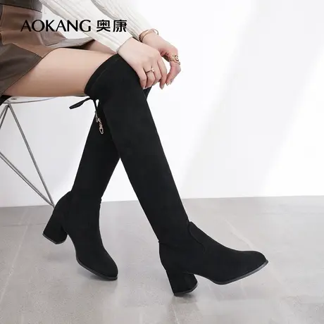 【门店发货】奥康女鞋 冬季新款时尚过膝长靴增高瘦瘦靴长筒女靴图片