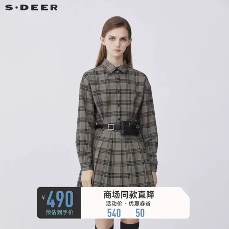 sdeer圣迪奥英伦风翻领撞色格纹不规则长袖衬衫S21380539商品大图