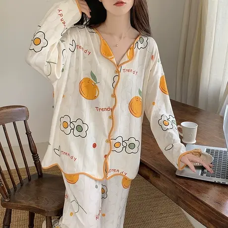 南极人睡衣女纯棉春秋款长袖长裤甜美网红风家居服套装可外穿新款商品大图