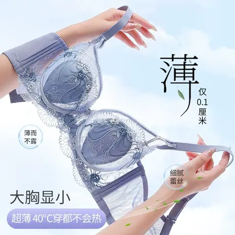 内衣女夏季薄款兔耳朵大胸显小胸聚拢收副乳防下垂性感蕾丝文胸罩商品大图